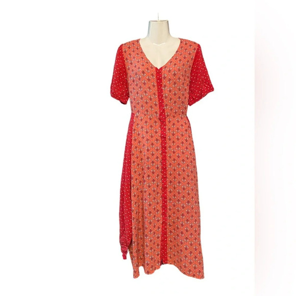 Go Fish Pink Red Floral Maxi Button Down Dress - Picture 2 of 12